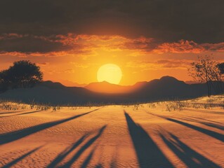 Obraz premium Sunset over desert landscape tranquil scene nature photography warm environment scenic view serenity concept