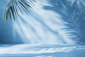 Palm Leaf Shadow Creating Minimal Background with Blue Pastel Color