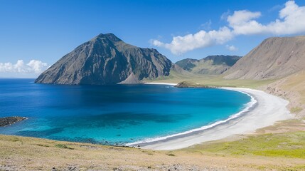 Secluded Beach Cove with Turquoise Water and Mountain View
