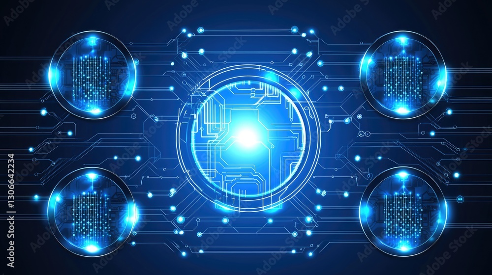 Poster global network data processing, digital technology, futuristic background, server farm