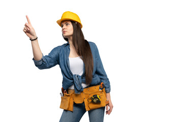 Confident Female Construction Worker Pointing Forward