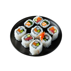 Delicious Japanese Sushi Rolls with Vegetables and Fish, Isolated on Transparent Background.