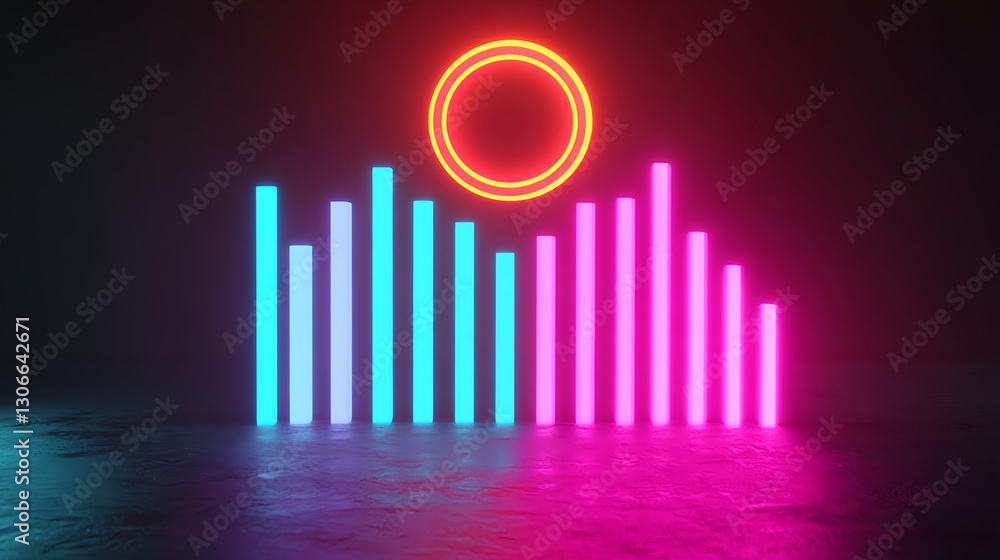 Poster dynamic neon soundwave display digital studio graphic design vibrant environment low angle view mode