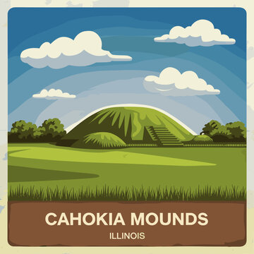 Scenic Illustration of Cahokia Mounds, Illinois