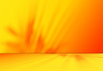 Yellow background wall gradient orange color studio room solid podium with shadow leaf on floor, backdrop summer tropical autumn season, stage template platform for presentation product promotion.