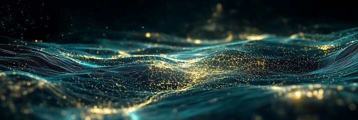 AI-Generated Virtual Landscape: A stunning AI-generated virtual world illuminated with flowing data and neural pathways