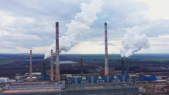 Aerial view of thermal power plant Maritsa East 2 Stara Zagora Region, Bulgaria