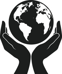 Hands Holding Earth Globe - Black Silhouette Vector