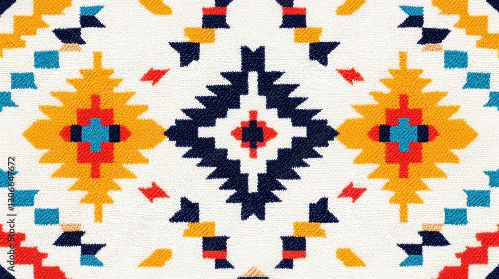 Poster navajo desert motif textile design, featuring bold angular patterns, warm earthy tones, minimalist b