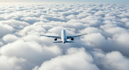 Obraz premium A passenger jet enveloped in misty clouds as it soars effortlessly through the atmosphere.