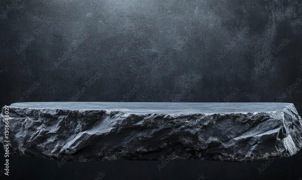 Poster stone slab platform on dark background for product display mockup