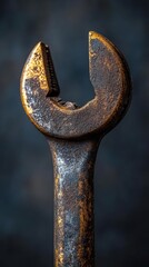 A Close-Up View of an Old, Rusty Wrench Against a Dark Background Showcasing the Character and Craftsmanship of Traditional Hand Tools