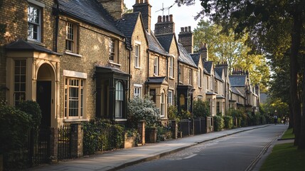 Obraz premium Charming stone houses, autumn street, England, real estate