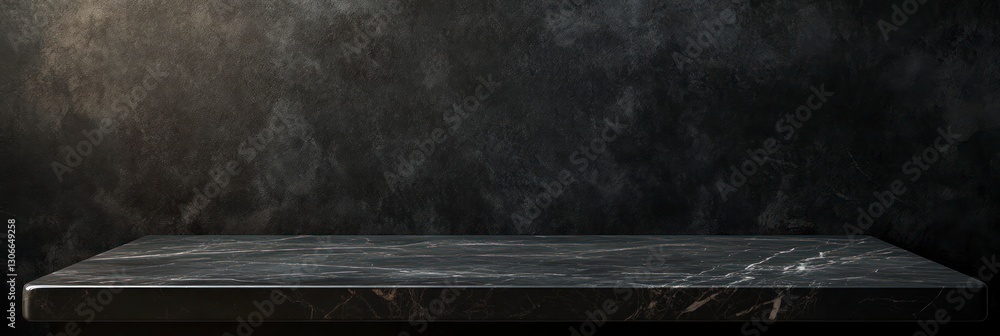 Poster elegant black marble shelf with dark texture background for product display