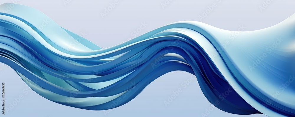 Poster abstract 3d render of flowing blue waves in soft gradients for modern backgrounds and design project
