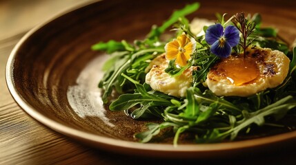 Vintage Rustic Edit: Arugula with Warm Goat Cheese, Honey, and Edible Flowers