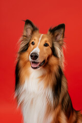Collie dog on minimalistic colorful background with Copy Space. Perfect for banners, veterinary ads, pet food promotions, and minimalist designs.