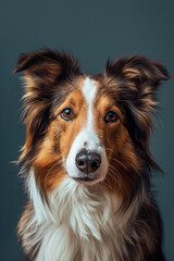 Collie dog on minimalistic colorful background with Copy Space. Perfect for banners, veterinary ads, pet food promotions, and minimalist designs.