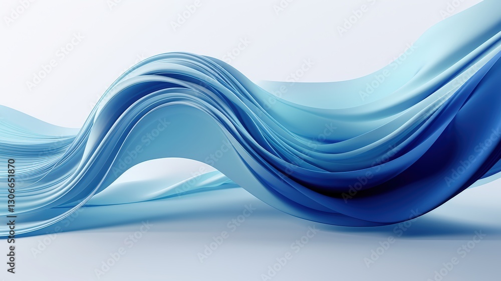 Poster abstract 3d render of fluid blue waves with soft curves and motion, capturing the essence of serenit