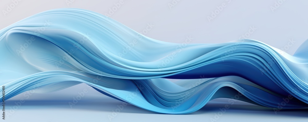 Poster abstract 3d render of smooth flowing light blue waves in soft curves illustrating fluid motion and m
