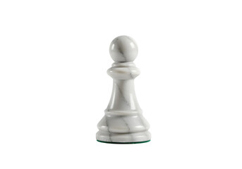 Elegant white marble chess pawn piece isolated on black background for strategic games and creative design concepts