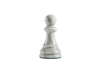 Elegant white marble chess pawn piece isolated on black background for strategic games and creative design concepts