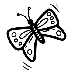 Flying butterfly. Hand drawn doodle. Winged insect. Pretty moth. Summer season. Wild life animal. Nature fauna. Vector line art illustration.