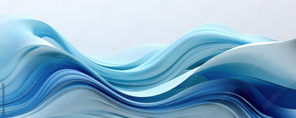 Poster abstract 3d render of flowing blue waves with smooth curves and subtle gradient for modern design pr