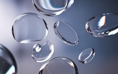 Abstract floating glass orbs in motion