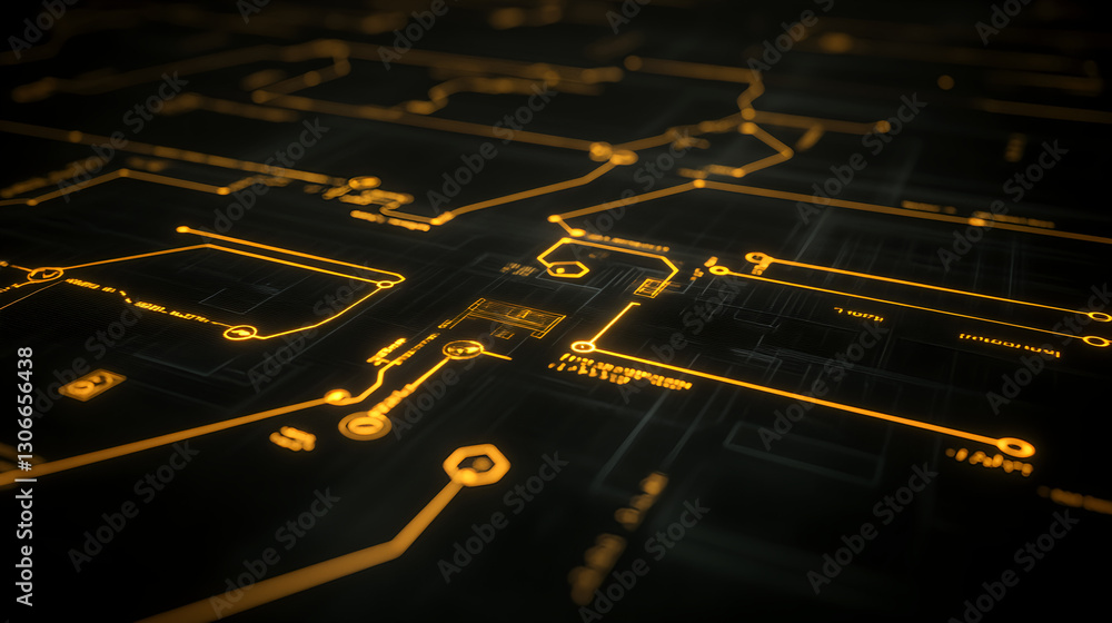 Poster digital circuit design showcase modern studio graphic illustration tech environment top-down view in