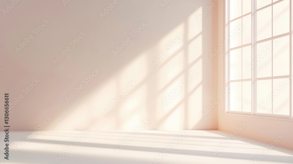 Aufkleber sunlight illuminating white wall in empty room minimalistic abstract simple with potted casting shad