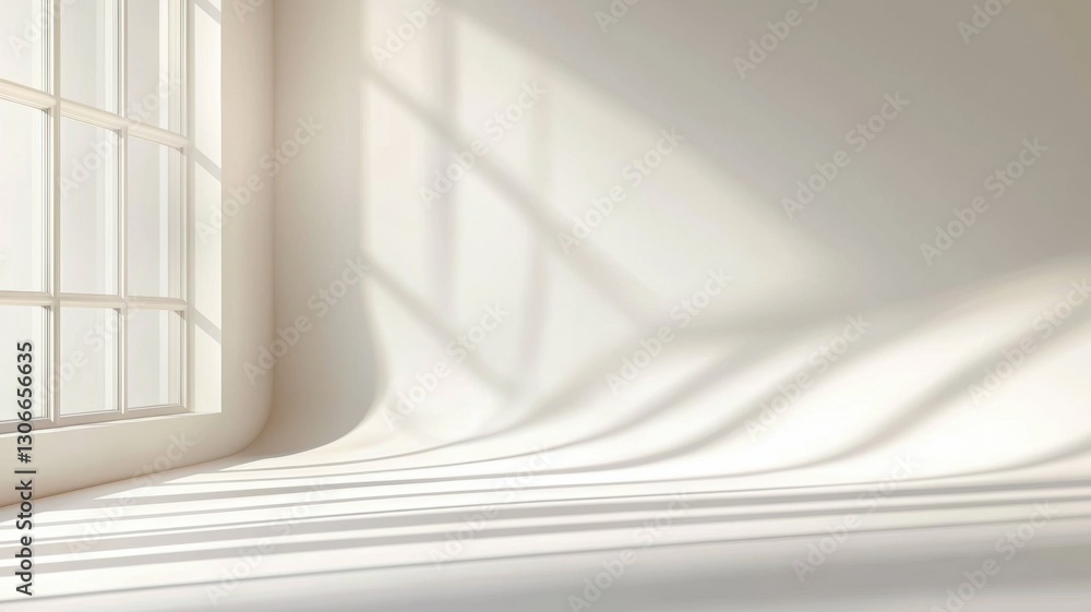 Poster sunlight illuminating white wall in empty room minimalistic abstract simple with potted casting shad