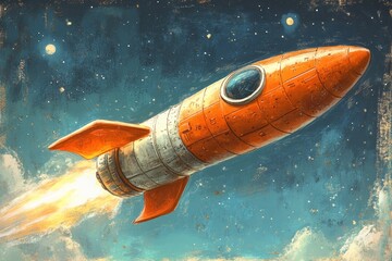 Colorful sketch of a space rocket, spaceship near a planet, AI Generated
