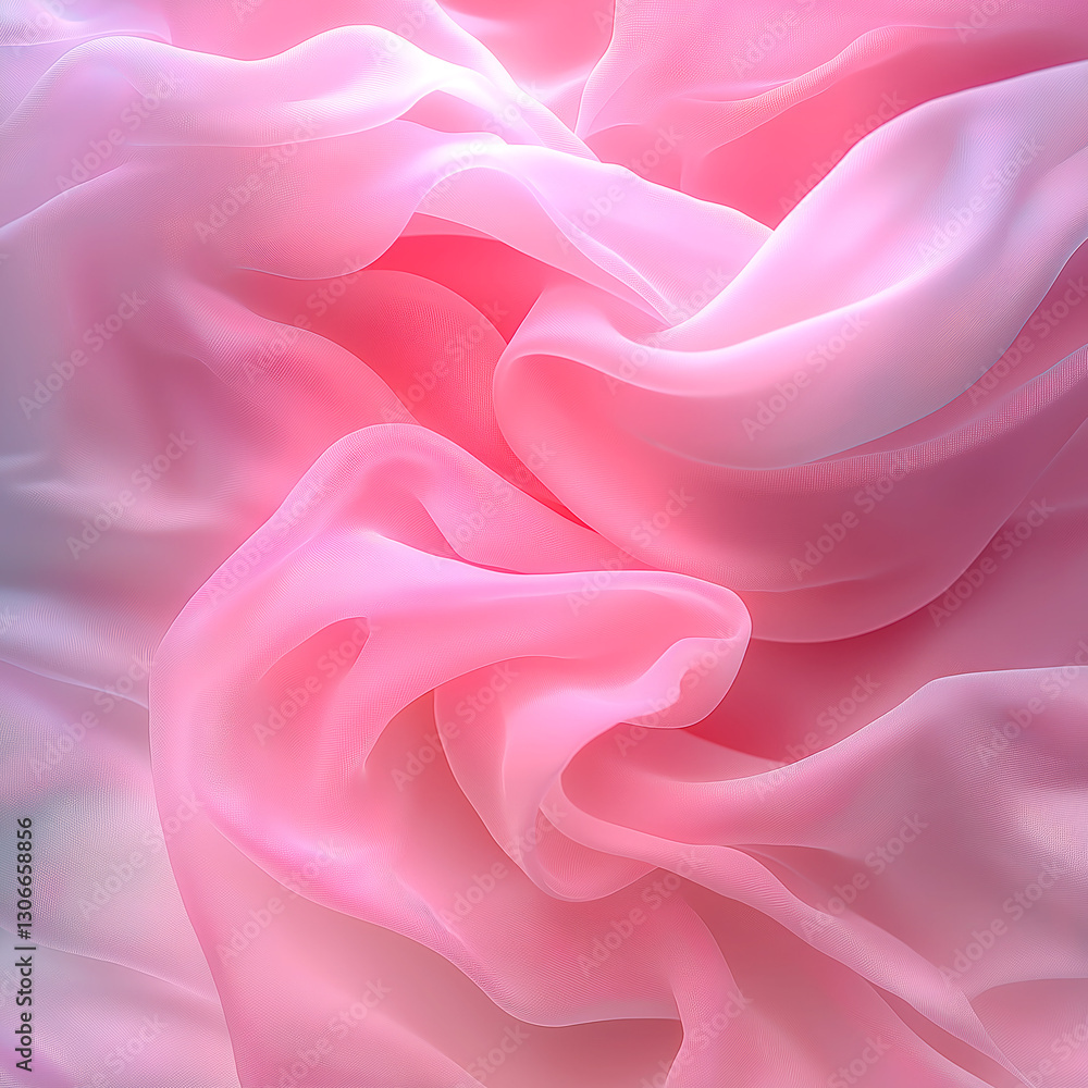Poster graceful waves of light fabric flow seamlessly. pink hues with accents of soft blue glow, creating a