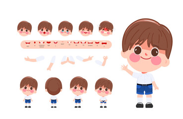 Character student boy creation design for Animation cartoon flat design. illustration vector premium.