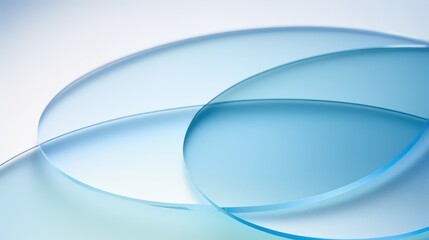 Naklejka premium Three Overlapping Circular Glass Shapes with Soft Blue Gradients on a Light Background for Abstract Designs and Backgrounds Curve glass with light illuminated