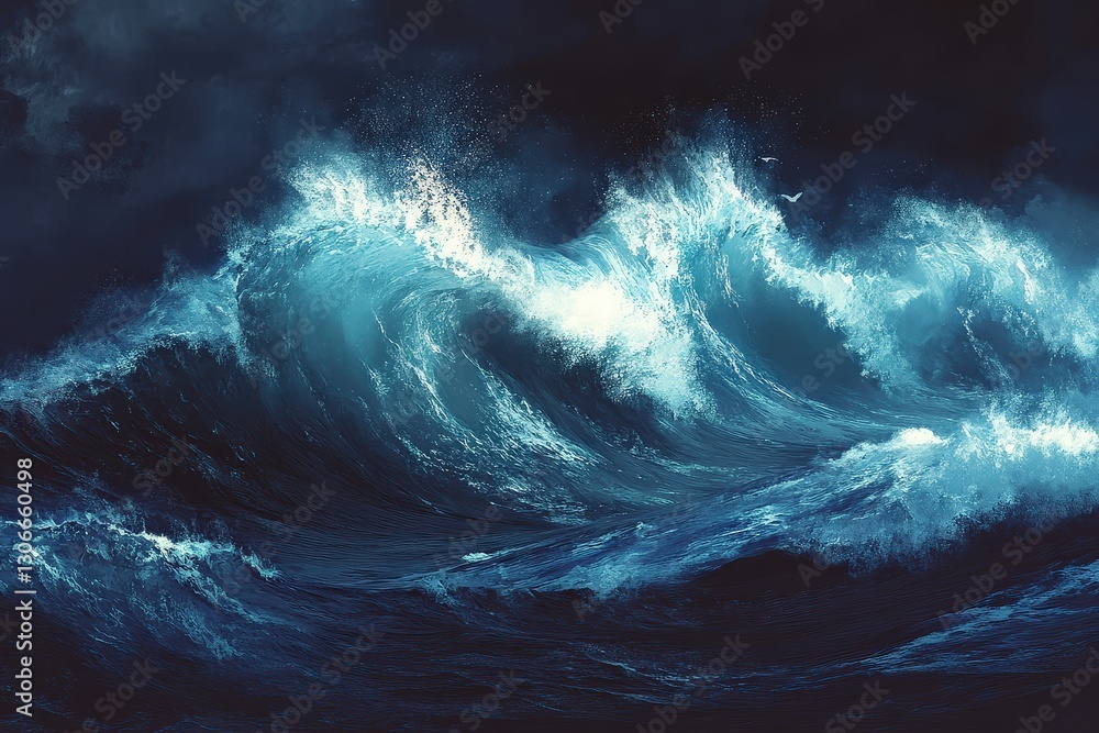 Poster digital artwork showcasing the fluidity and movement of abstract waves with vibrant colors and dynam