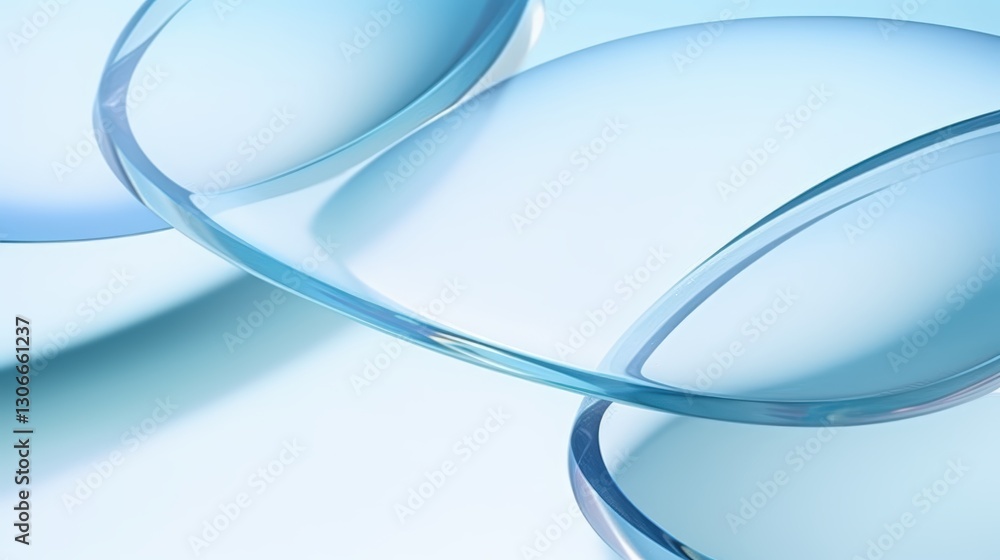 Poster close up of three glass lenses with soft blue background highlighting their curved shapes and transp