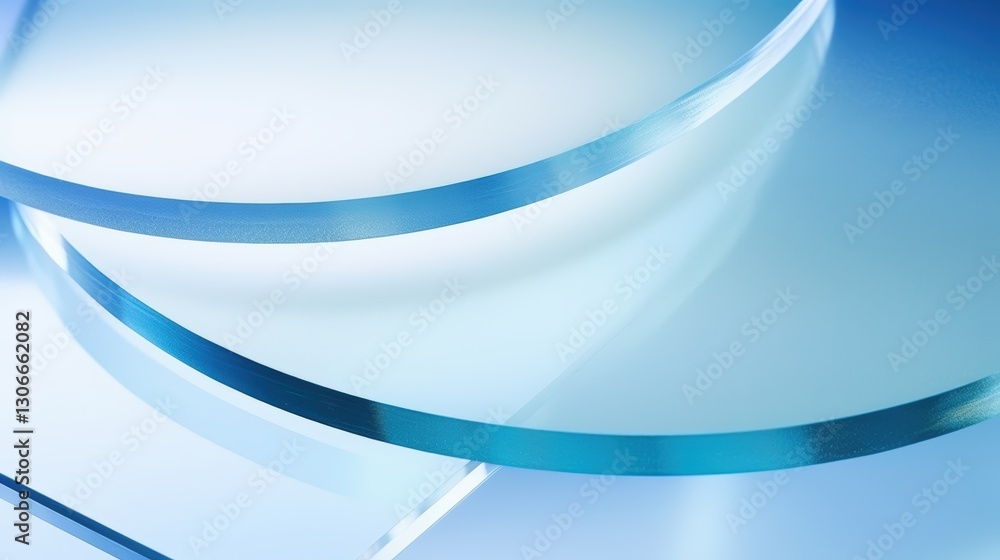 Poster three close-up glass rounds with blue tones on a soft background for abstract and modern concepts in