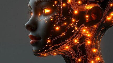 Digital Head. Abstract Profile View with Glowing Circuit Patterns, a Tech and Futuristic Design