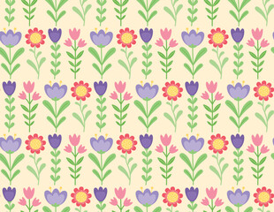 Seamless pattern with decorative flowers in bohemian style. Background with cute spring elements	