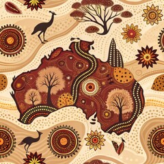 Seamless Australia Map Art Nature Pattern Digital Design Warm Tones Top View