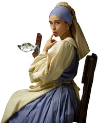 Medieval Renaissance woman in historical costume. Beautiful peasant girl wearing thrush costume...