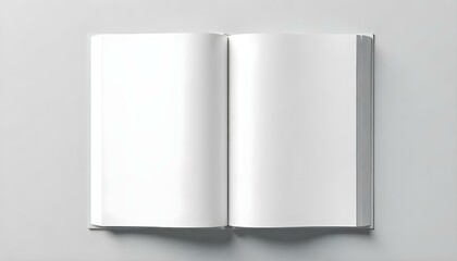 Open book mockup, showcasing a blank spread against a light gray background, soft diffused lighting, high resolution