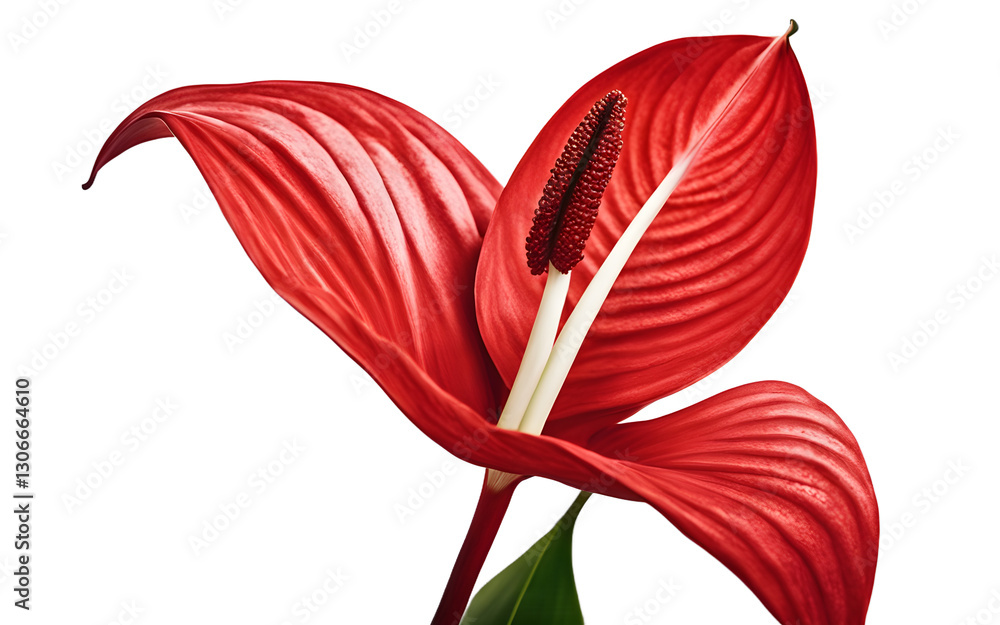 Poster a bright and vibrant red anthurium flower, isolated on a empty plain background
