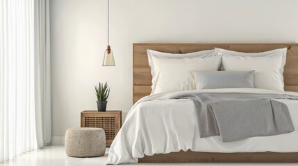 Generative AI, Warm Minimalist Bedroom with Natural Elements and Earthy Tones