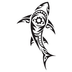 Polynesian Tribal Shark Tattoo with Bold Black Ink Design and Traditional Patterns