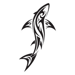 Polynesian Tribal Shark Tattoo with Bold Black Ink Design and Traditional Patterns