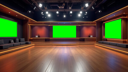 News Studio, Backdrop For TV Shows .TV On Wall.3D Virtual News Studio Background, 3d illustration