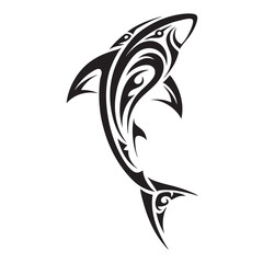 Polynesian Tribal Shark Tattoo with Bold Black Ink Design and Traditional Patterns